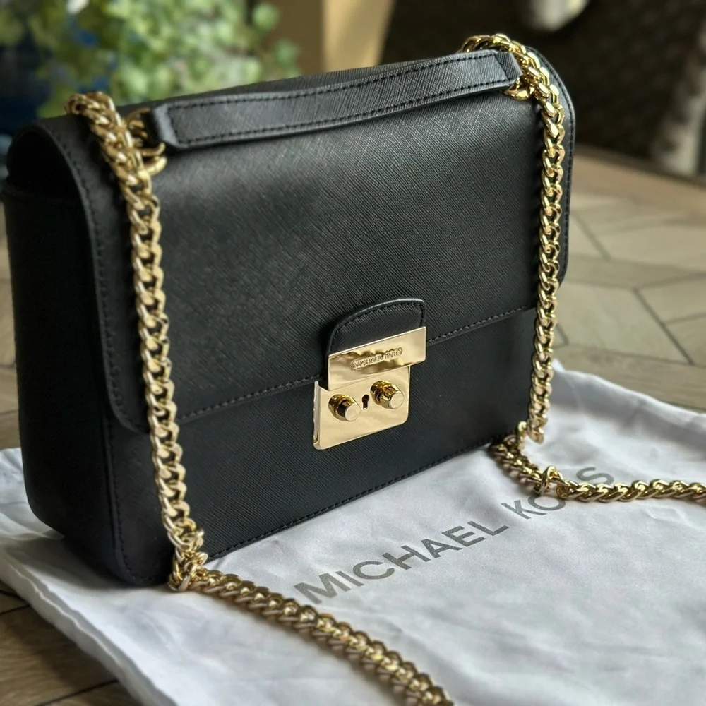 Michael Kors Black Crossbody Bag with Gold Chain